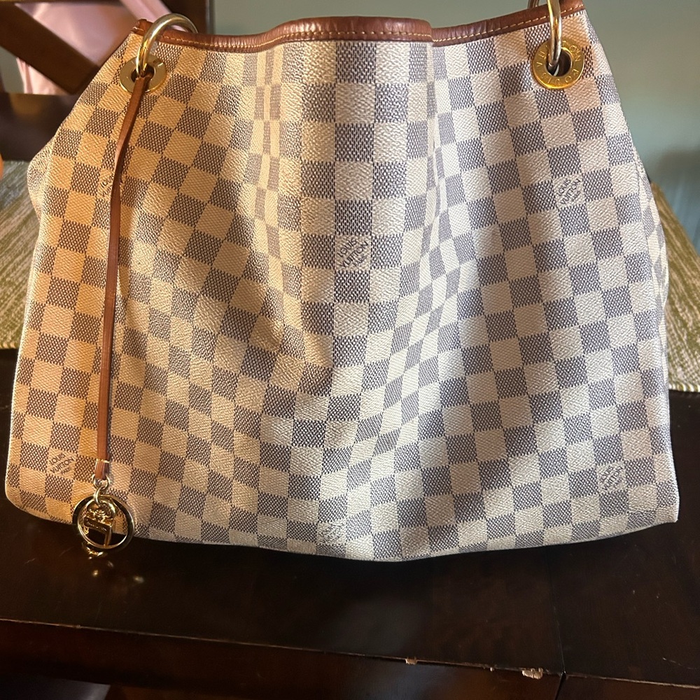 Checkered LV Tote Bag - Brown and White
